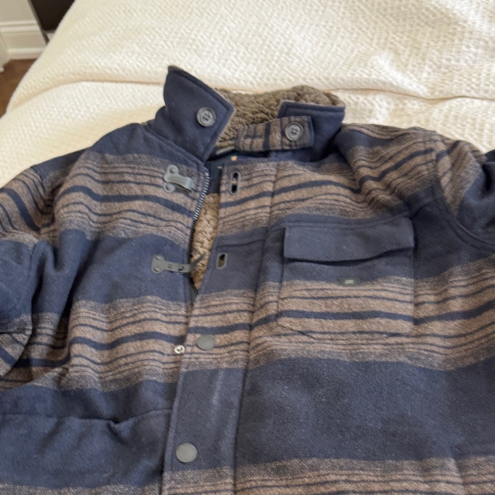 Roark Men's Navy and Brown Striped Jacket